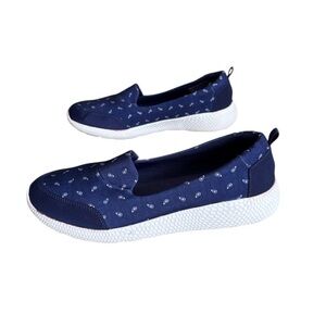 Lands' End Flat shoe Navy Blue Paisley Bandana denim Comf Women Slip-On Sneak